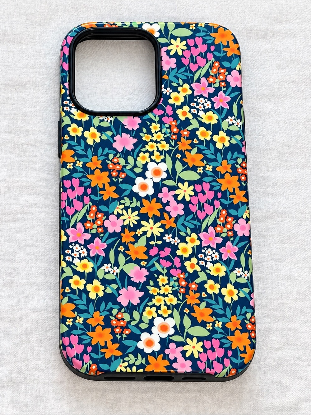 Casely Protective Phone Case 14 ProMax Navy Blue/Multi-Color Flowers       0019